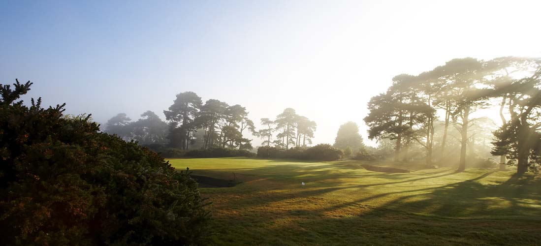 Early sunlight through the trees on the 16th hole at Ganton Golf Club