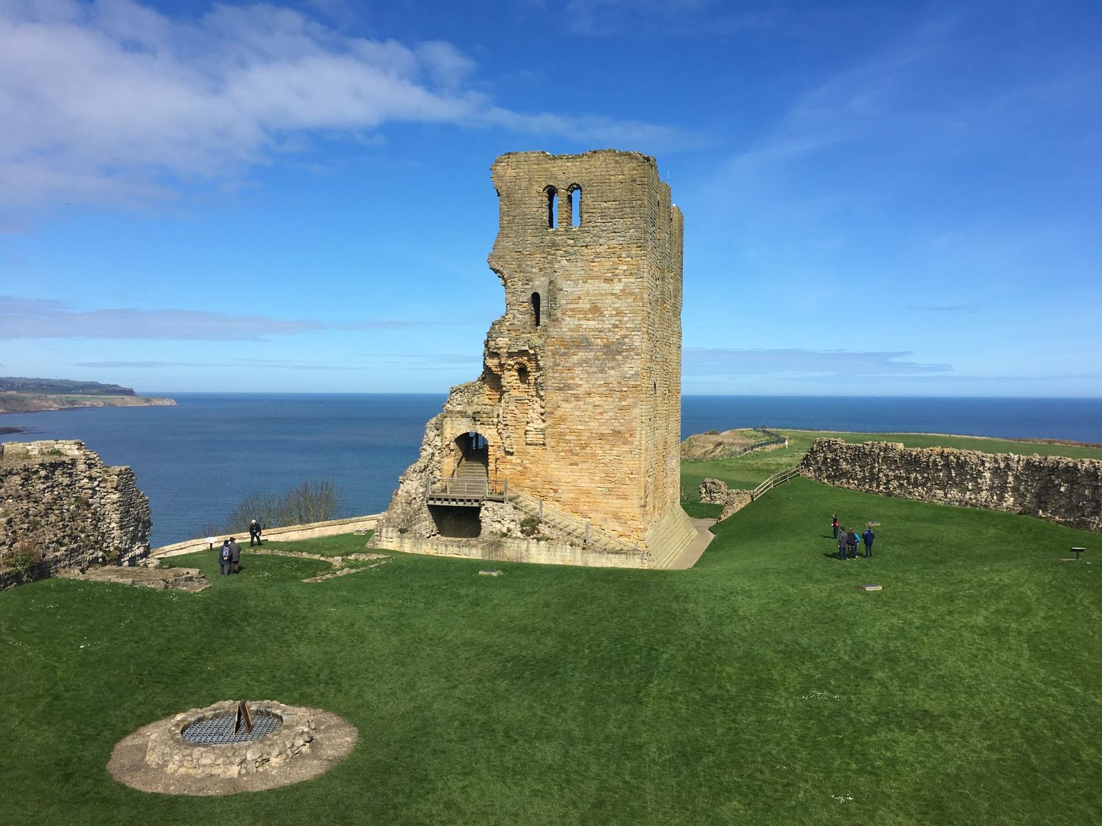 The ruined keep of Scarborough Castle on its headland above the sea