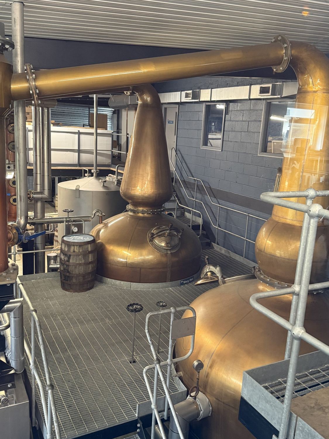 Spirit of Yorkshire Distillery stills, Hunmanby - Caramel Cottage The copper stills at Spirit of Yorkshire Distillery in Hunmanby, where Filey Bay whisky is made
